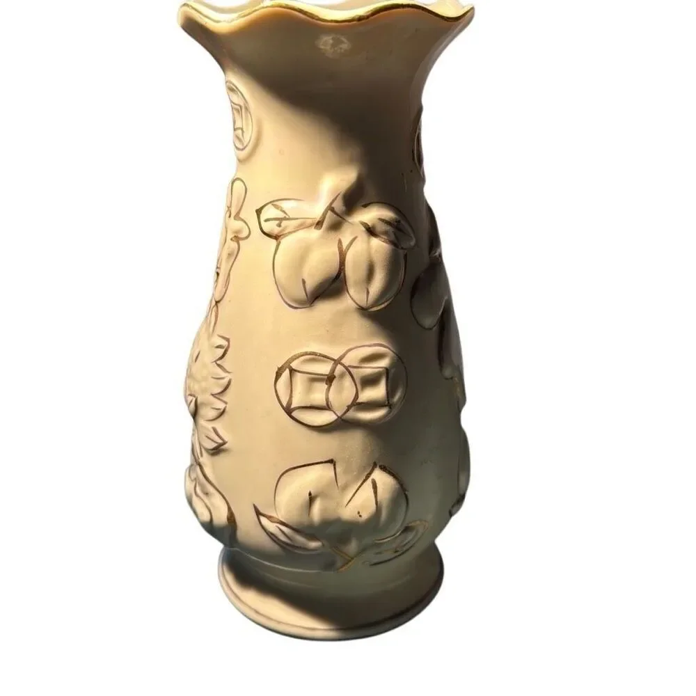 Ying Guang Yuen Sung Embossed Floral & Fruit Design Ceramic Vase